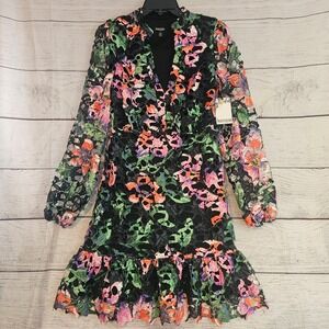 Kenzie Size 4 Bubble Sleeve Sheer Lined Embroidered Floral Dress NWT $148 L1040